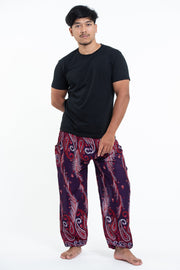 Paisley Feathers Men's Harem Pants in Purple