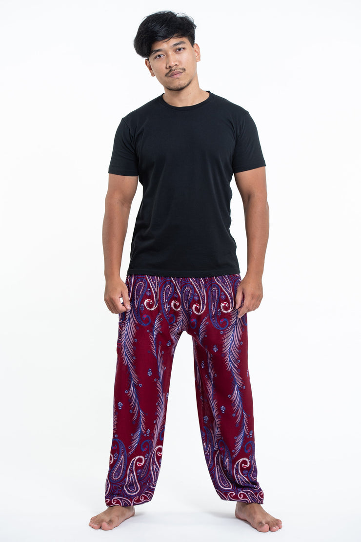 Paisley Feathers Men's Harem Pants in Red