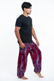 Paisley Feathers Men's Harem Pants in Red