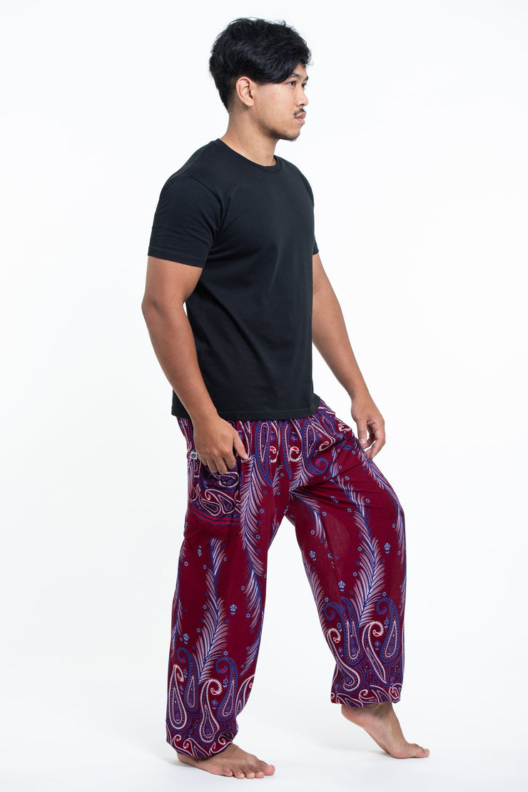 Paisley Feathers Men's Harem Pants in Red