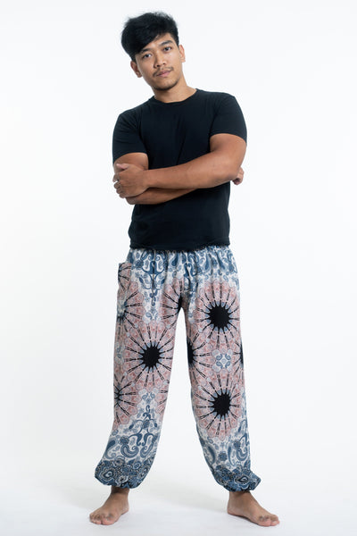 Paisley Mandalas Men's Harem Pants in Silver Gray