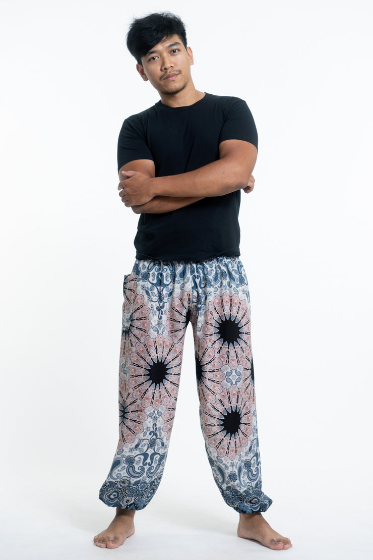 Paisley Mandalas Men's Harem Pants in Silver Gray