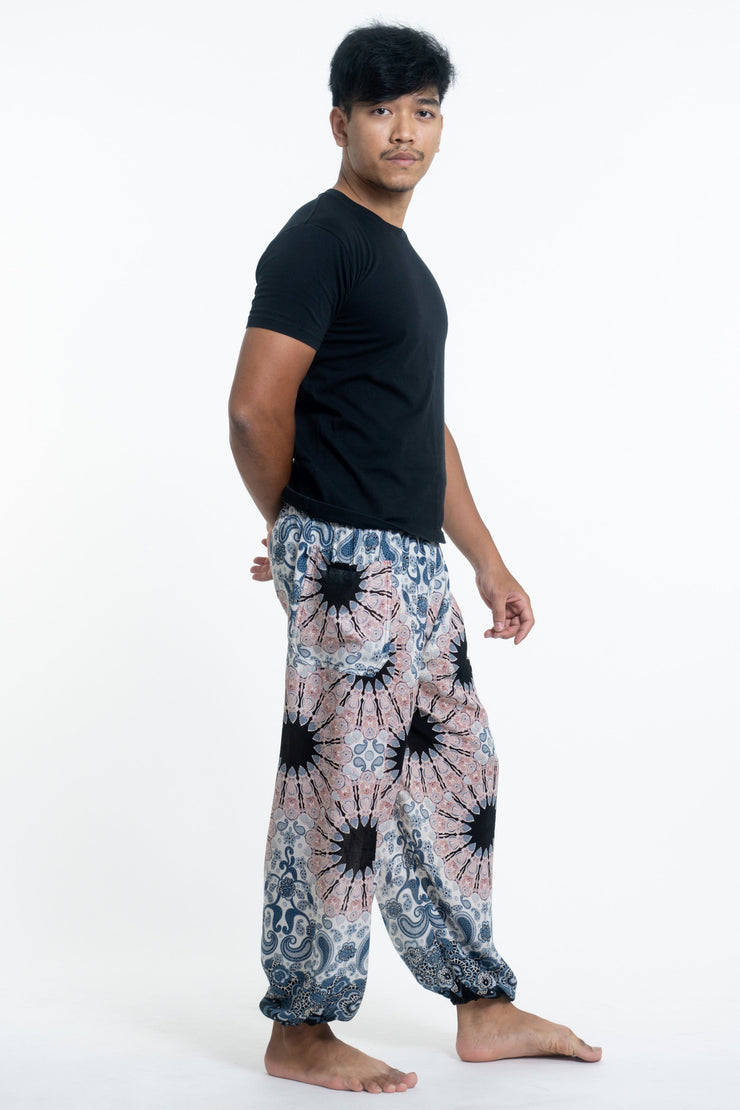 Paisley Mandalas Men's Harem Pants in Silver Gray