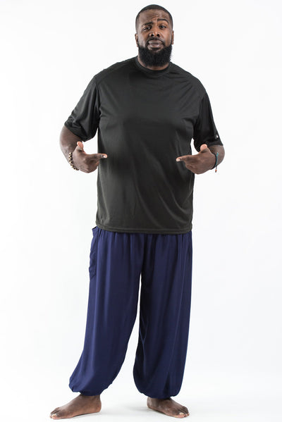 Plus Size Solid Color Men's Harem Pants in Blue