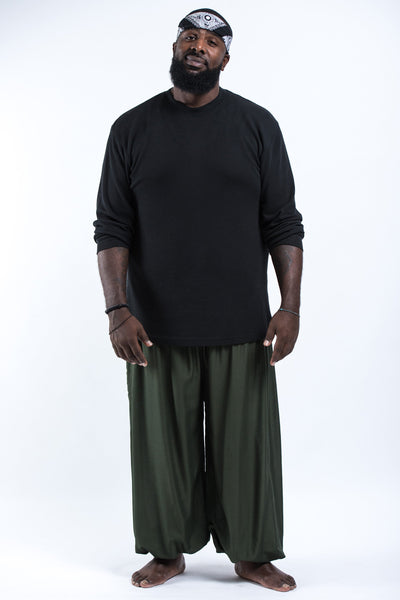 Plus Size Solid Color Men's Harem Pants in Dark Green