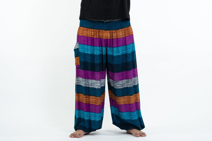 Plus Size Boho Striped Men's Harem Pants in Blue