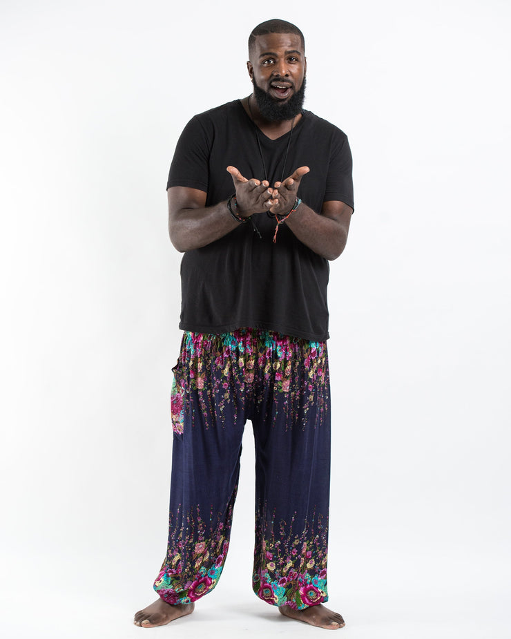 Plus Size Floral Men's Harem Pants in Blue