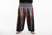 Plus Size Peacock Feathers Men's Harem Pants in Black