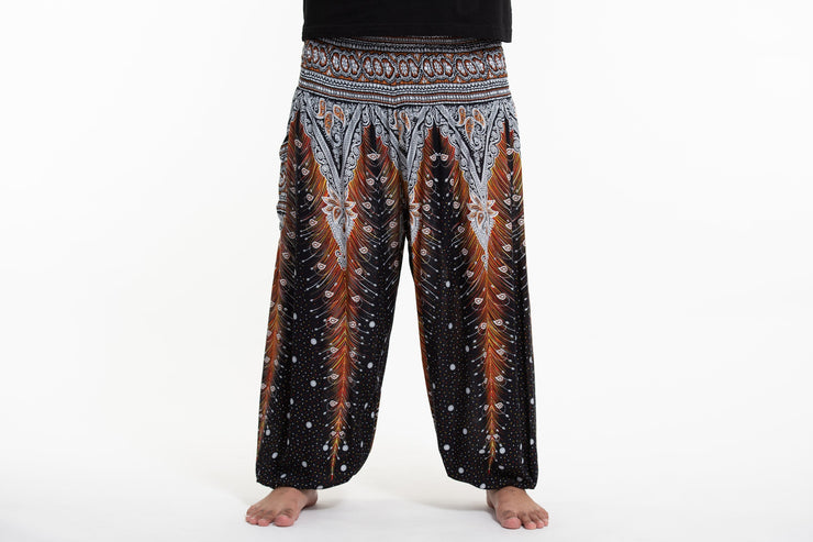 Plus Size Peacock Feathers Men's Harem Pants in Black