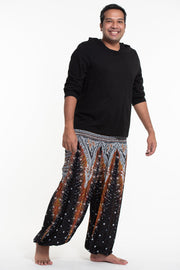 Plus Size Peacock Feathers Men's Harem Pants in Black