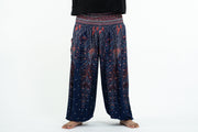 Plus Size Peacock Feathers Men's Harem Pants in Blue