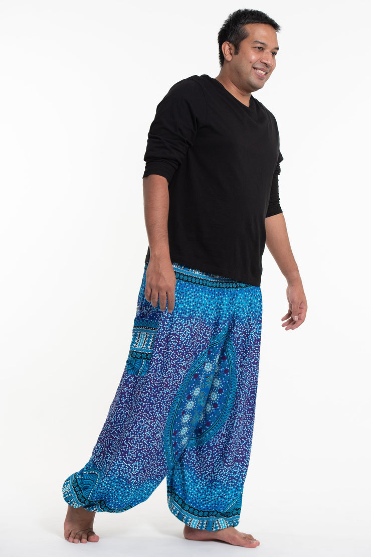 Plus Size Tribal Chakras Men's Harem Pants in Blue