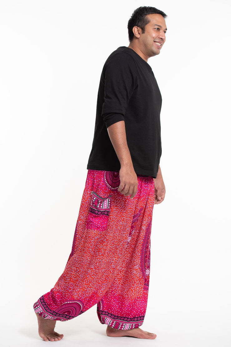 Plus Size Tribal Chakras Men's Harem Pants in Pink