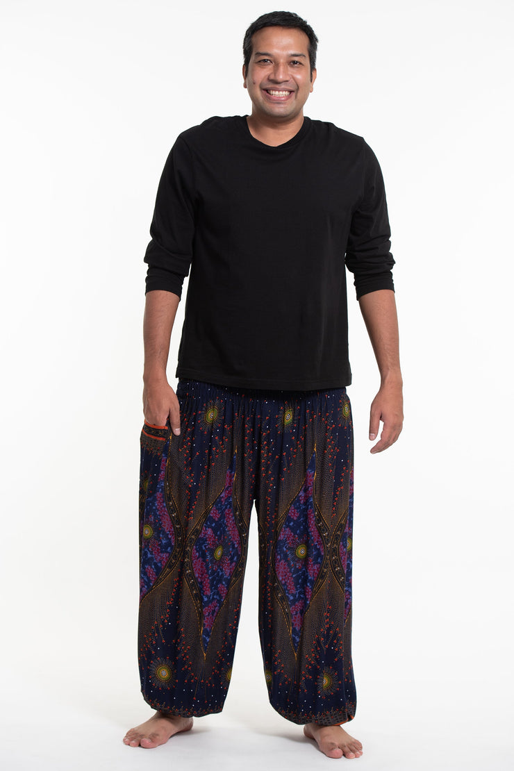 Plus Size Peacock Eye Men's Harem Pants in Navy