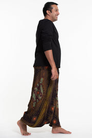 Plus Size Peacock Eyes Drop Crotch Men's Harem Pants in Brown