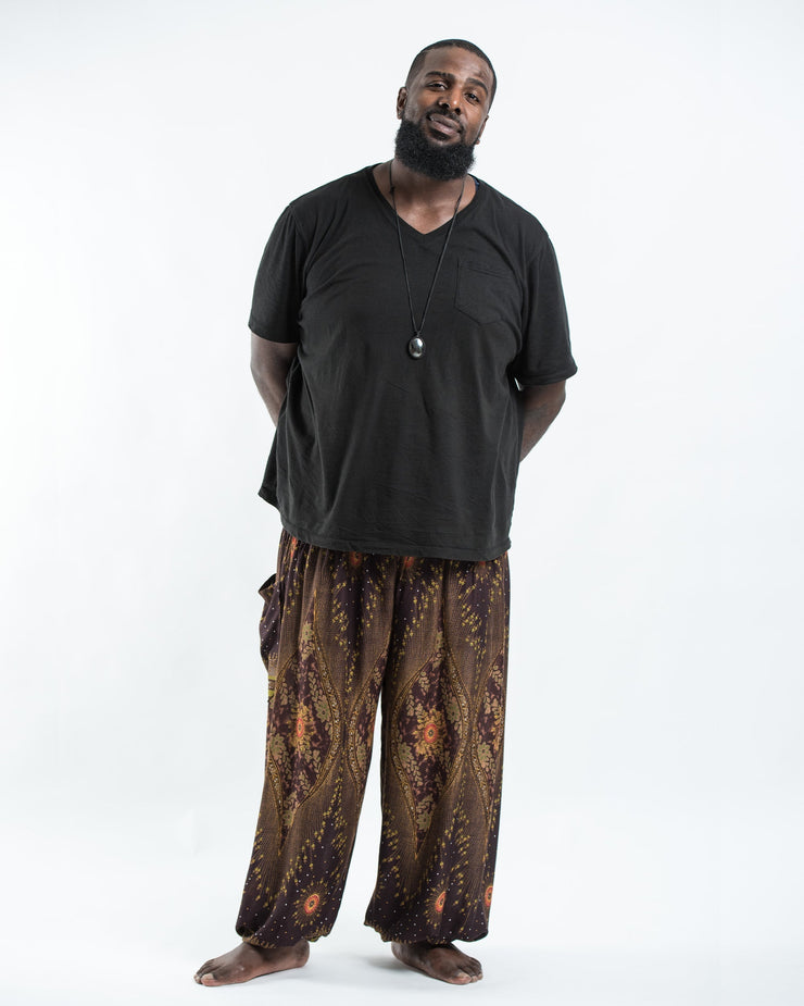 Plus Size Peacock Eye Men's Harem Pants in Brown