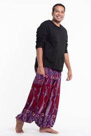 Plus Size Paisley Feathers Men's Harem Pants in Red