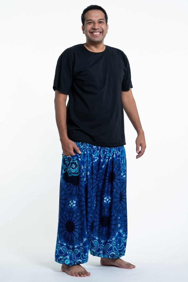 Plus Size Paisley Mandalas Men's Harem Pants in Blue