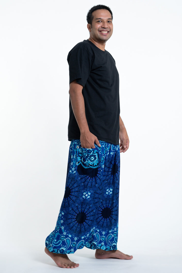 Plus Size Paisley Mandalas Men's Harem Pants in Blue