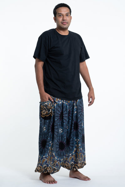 Plus Size Paisley Mandalas Men's Harem Pants in Blue Gray