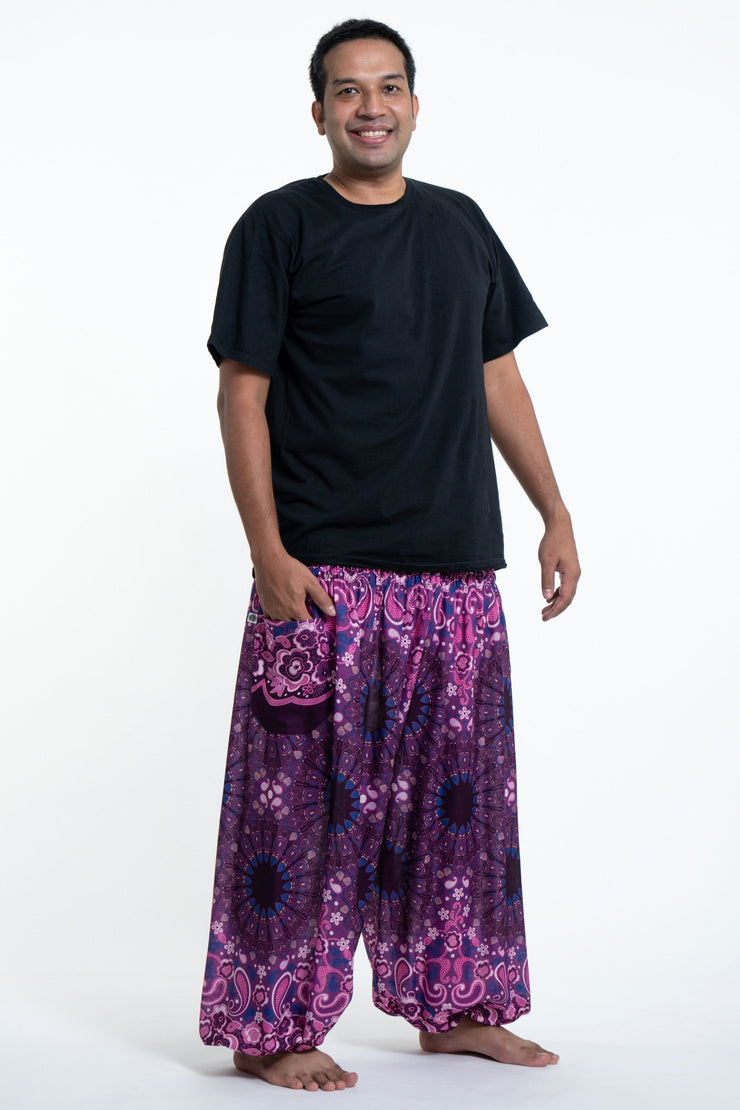 Plus Size Paisley Mandalas Men's Harem Pants in Purple