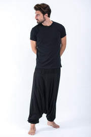 Solid Color Drop Crotch Men's Harem Pants in Black