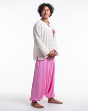 Solid Color Drop Crotch Men's Harem Pants in Light Pink