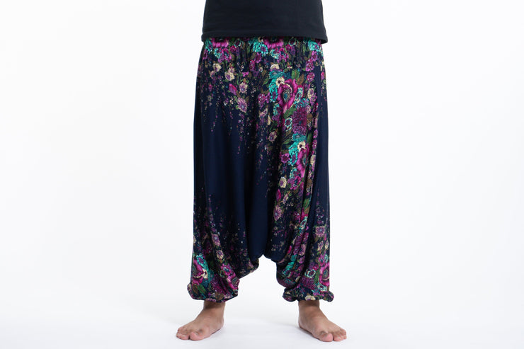 Floral Drop Crotch Men's Harem Pants in Blue