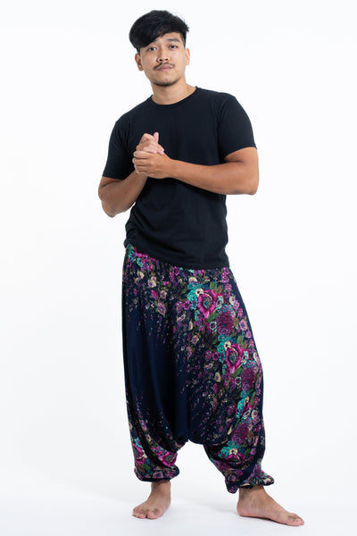 Floral Drop Crotch Men's Harem Pants in Blue