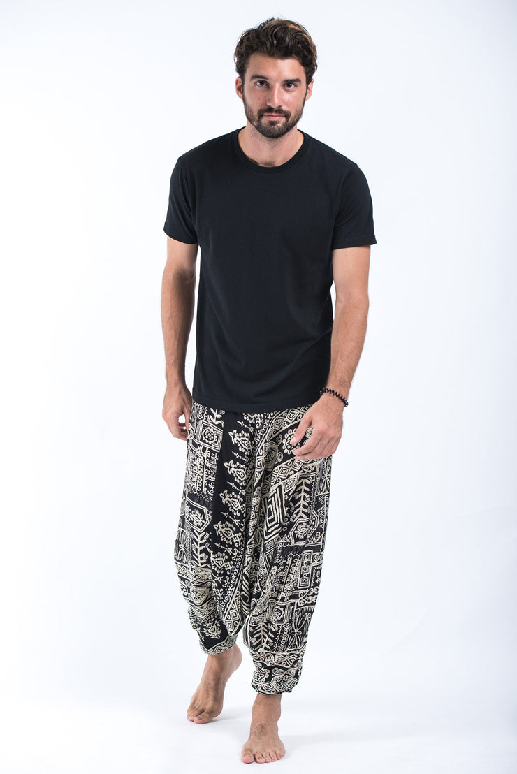 Tribal Prints Drop Crotch Men's Harem Pants in Black