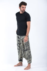 Tribal Prints Drop Crotch Men's Harem Pants in Black