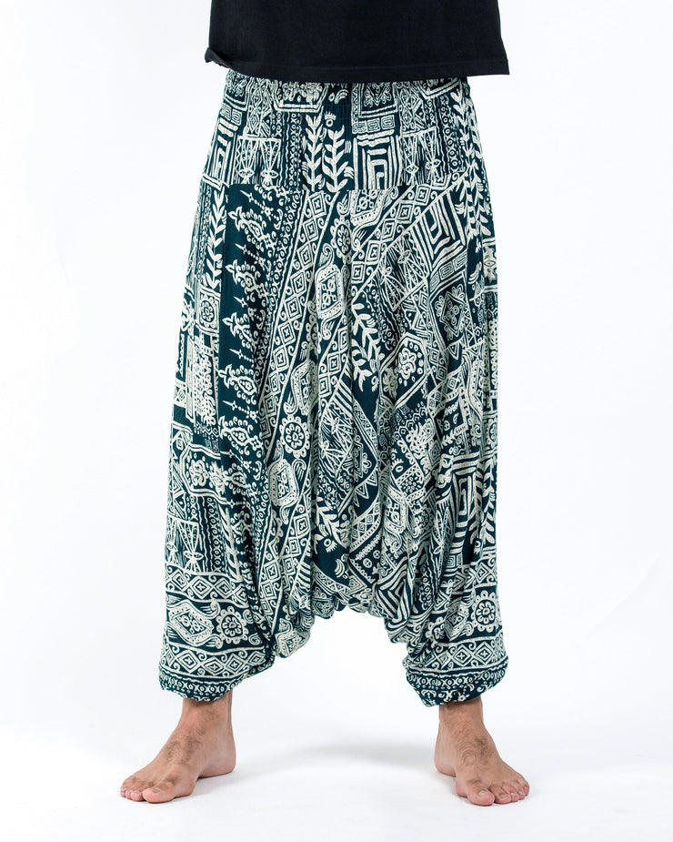 Tribal Prints Drop Crotch Men's Harem Pants in Teal