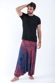 Geometric Mandalas Drop Crotch Men's Harem Pants in Blue