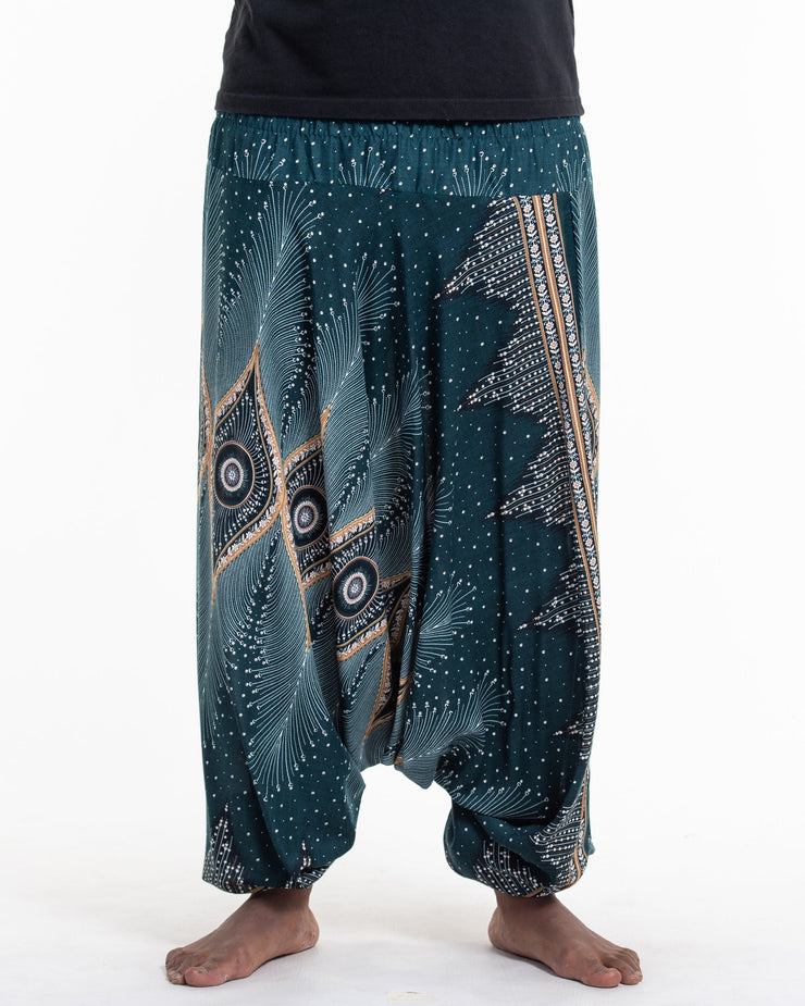 Diamond Peacock Drop Crotch Men's Harem Pants in Turquoise