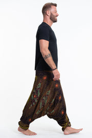 Peacock Eye Drop Crotch Men's Harem Pants in Brown