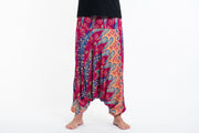 Peacock Paisley Drop Crotch Men's Harem Pants in Pink