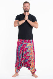 Peacock Paisley Drop Crotch Men's Harem Pants in Pink