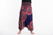 Peony Mandalas Drop Crotch Men's Harem Pants in Indigo