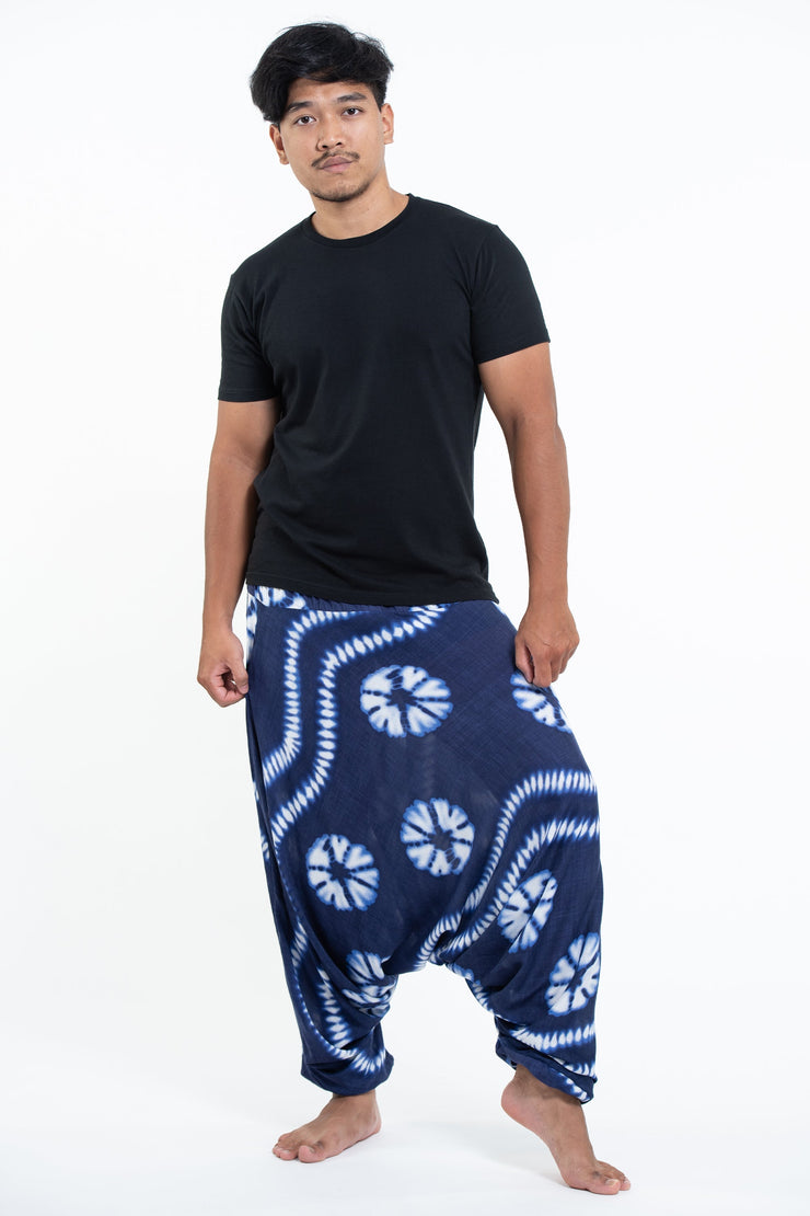 Tie Dye Drop Crotch Men's Harem Pants in Indigo