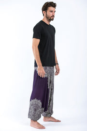 Floral Mandalas Drop Crotch Men's Harem Pants in Purple