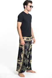 Turtle Print Drop Crotch Men's Harem Pants in Gold