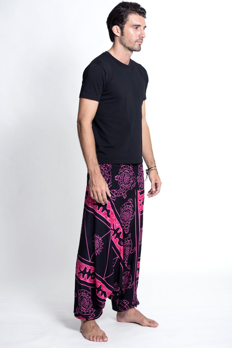 Turtle Print Drop Crotch Men's Harem Pants in Pink