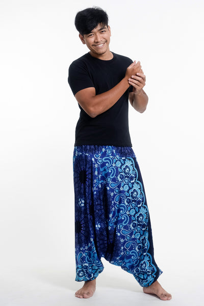 Paisley Mandalas Drop Crotch Men's Harem Pants in Blue