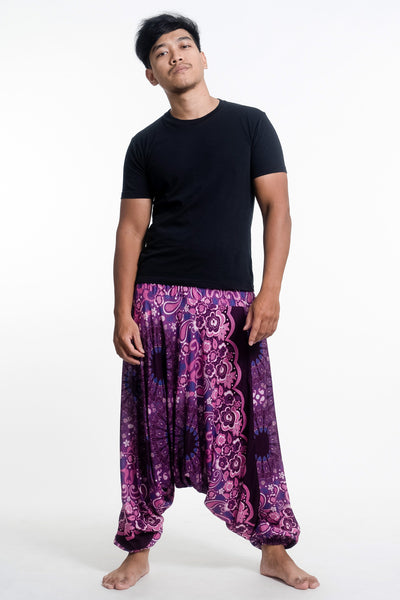 Paisley Mandalas Drop Crotch Men's Harem Pants in Purple