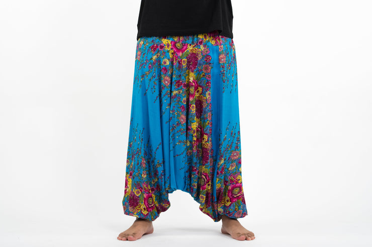 Plus Size Floral Drop Crotch Men's Harem Pants in Ocean Blue