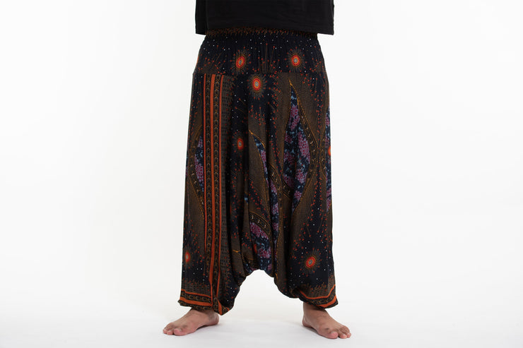 Plus Size Peacock Eyes Drop Crotch Men's Harem Pants in Black