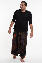 Plus Size Peacock Eyes Drop Crotch Men's Harem Pants in Black