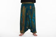 Plus Size Peacock Eyes Drop Crotch Men's Harem Pants in Turquoise