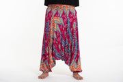 Plus Size Peacock Paisley Drop Crotch Men's Harem Pants in Pink