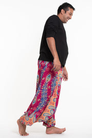 Plus Size Peacock Paisley Drop Crotch Men's Harem Pants in Pink